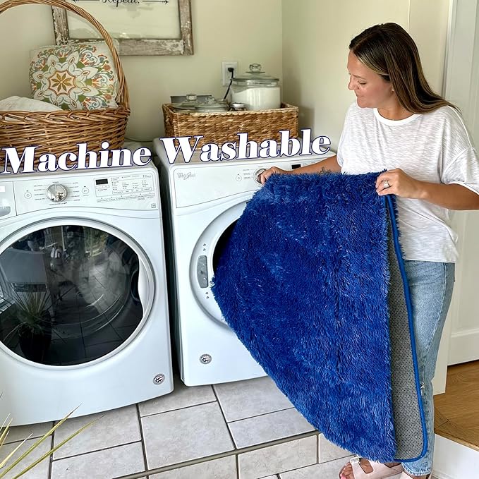 ONASAR Navy Blue 6x9 Area Rugs for Living Room Bedroom, Washable Large Fluffy Bedside Throw Rug, Soft Plush Shaggy Fuzzy Floor Carpet for Nursery Kids Girls Boys Teen Dorm Home Office Decor Aesthetic