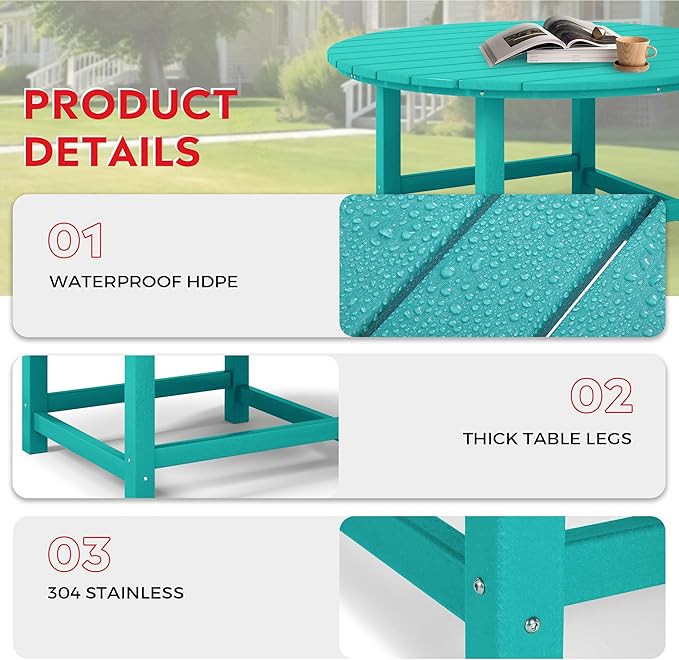 Costaelm Kids Dinner Table, Toddler Play Desk Student Desk Outdoor Childrens Picnic Tables for Children Arts & Crafts, Snack Time, Multi-Activity Table for Ages 2-8 in Home/Outside, Turquoise