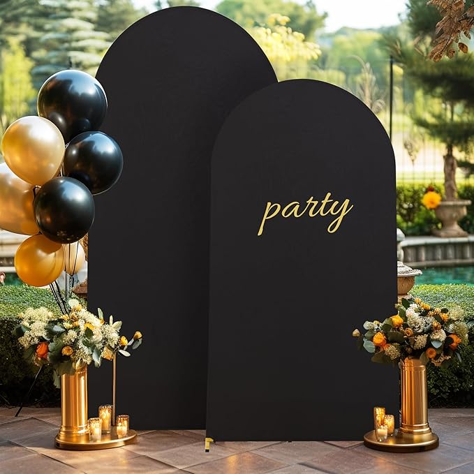 6.6FT Black Arch Backdrop Cover, Spandex Fitted Wedding Arch Stand Covers Round Top Chiara Stretchy Arch Backdrop Cover for Christmas Birthday Party Ceremony Banquet Decoration