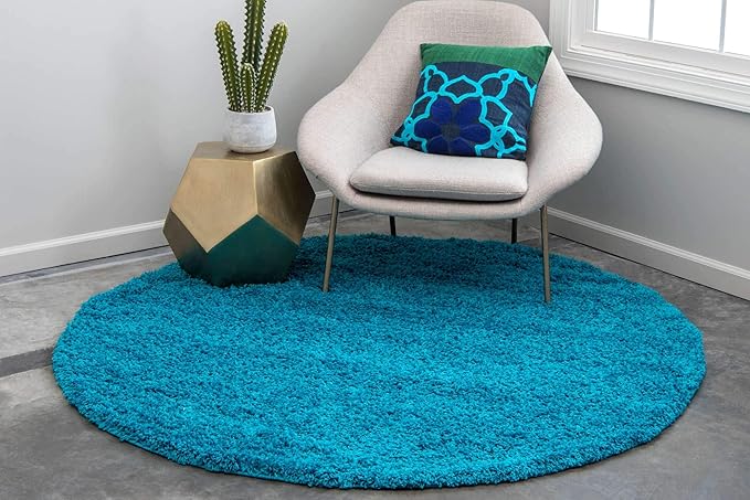 Unique Loom Solid Shag Collection Area Rug (8' Round, Turquoise)