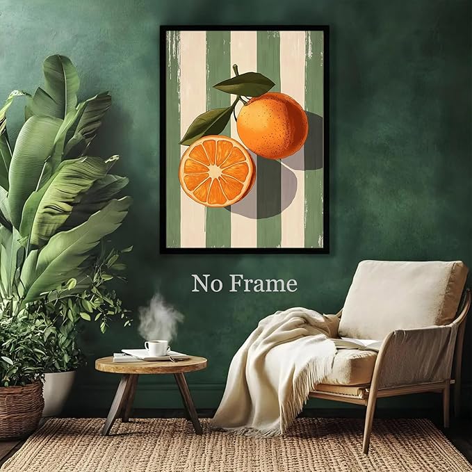 Orange Wall Art Orange Still Life picture Modern Fruit Painting Sage Green Minimalist Fruit Artwork Modern Green Painting Trendy Aesthetic Poster Aesthetic Still Life Poster For Room 16x24in No Frame