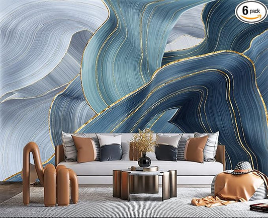 Gilding Marble Blue Wall Mural Wallpaper for Bedroom 137" x 100"