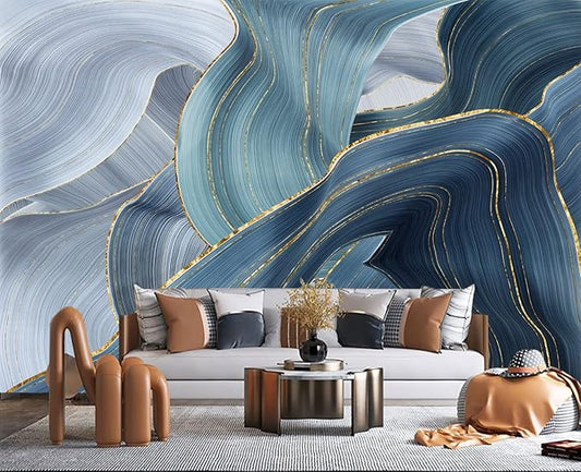 Gilding Marble Blue Wall Mural Wallpaper for Bedroom 178" x 117"