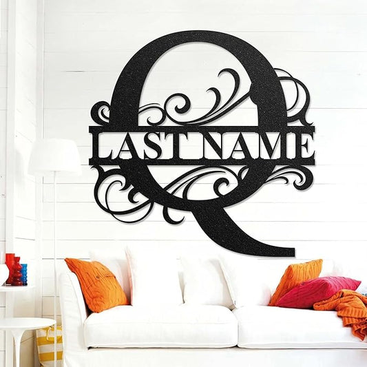 LULLBABYMALL Custom Metal Signs - Last Name Sign, Split Letter Monogram, Letter Q, Family Name Wall Art, Outdoor Metal Signs, Personalized Wedding Gift