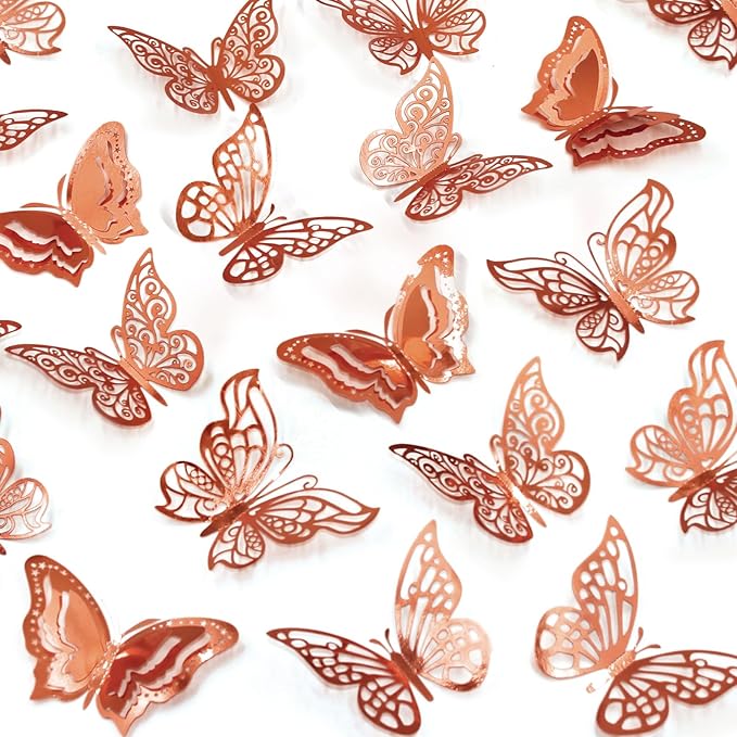 96 Pcs Butterfly Decorations 3 Sizes 4 Styles 3D Butterfly Wall Decor Party Decorations Butterflies for Crafts Birthday & Wedding Celebrations Cake Decorating Balloons Removable Stickers Rose Gold