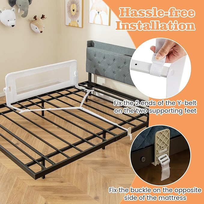 HONEY JOY Bed Rail for Toddlers, Extra Long, Foldable Portable Swing Down Safety Bed Guard Rail, Toddler Bed Rails for Crib, King Queen Full Twin Size Bed Mattress (White, 1 Pack, 47 Inch)