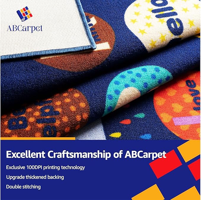 Education Classroom Rug Elementary Nylon Classroom Seating Carpet 7'5"x13' with 24 Seats Durable Blue Nursery Learning Rug for Preschool, Daycare, Playroom (Education, 7'6"x13'1")