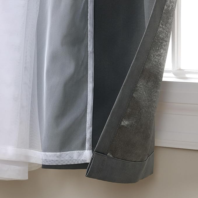 TOWN & COUNTRY LUXE Talia Double Layer Indoor Curtains, Sheer and Room Darkening Blackout, Grommet Top, Energy Efficient, 2-Pack Set, 52"x63", Black Pearl