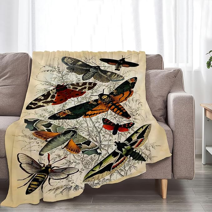 Moths Blanket Throws Moth Gifts Moths Lovers Throw Blanket for Women Men Kids Adults Soft Warm Cozy Fleece Blanket for Couch Sofa Bed 80"x60"