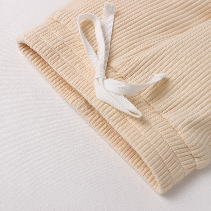 Newborn Baby Boy Girl Clothes Ribbed Knitted Cotton Long Sleeve Romper Long Pants Solid Color Fall Winter Outfits