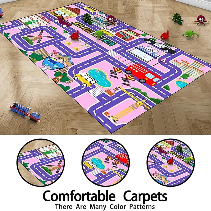 Road Map Carpet for Kids - Kids Rugs for Playroom Car Rugs for Girls Toy Play Mats for Floor City Play Mat, 2. 5x4 Feet