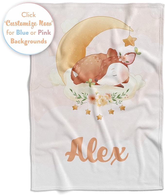 Personalized Baby Blankets with Name | Custom Deer Newborn Blanket for Baby Girl and Baby Boy | Unisex Warm Soft Fleece Swaddle Blanket Minky | (Fawn, Fleece 50"x60")