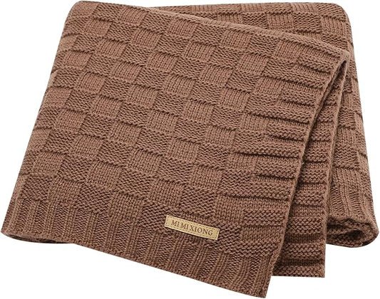 LAWKUL Baby Blankets Knit Cable Babe Blanket Soft Airy Newborn Infant Receiving Swaddling Brown Neutral Crib Stroller 40"x30"