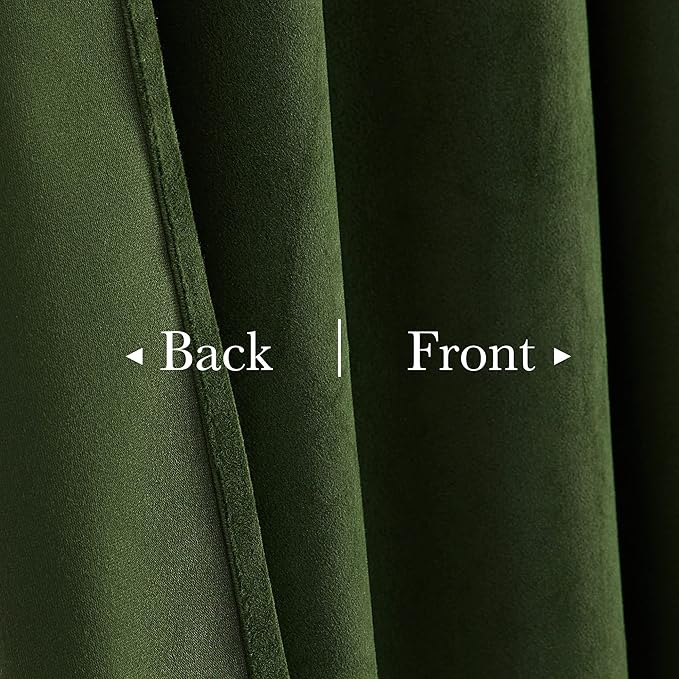 StangH Moss Green Curtains 92 inches Long Super Soft Velvet Room Darkening Thermal Insulated Window Drapes Back Tab Christmas Decor for Bedroom Living Room, W52 x L92, 2 Panels