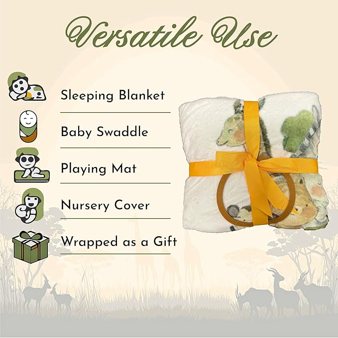 Baby Monthly Milestone Blanket Unisex | Soft Fleece, Safari Design | Newborn Photography Backdrop | Neutral Pastel Colors | 48" x 40