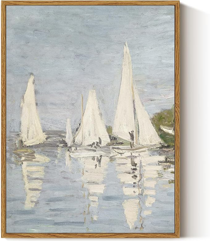 ARPEOTCY Vintage Framed Canvas Wall Art, 12x16inch, Farmhouse Summer Sailboat Wall Decor, Nautical Lake Art Prints Home Decorations, Seascape Paintings for Living Room Bedroom Office Decor