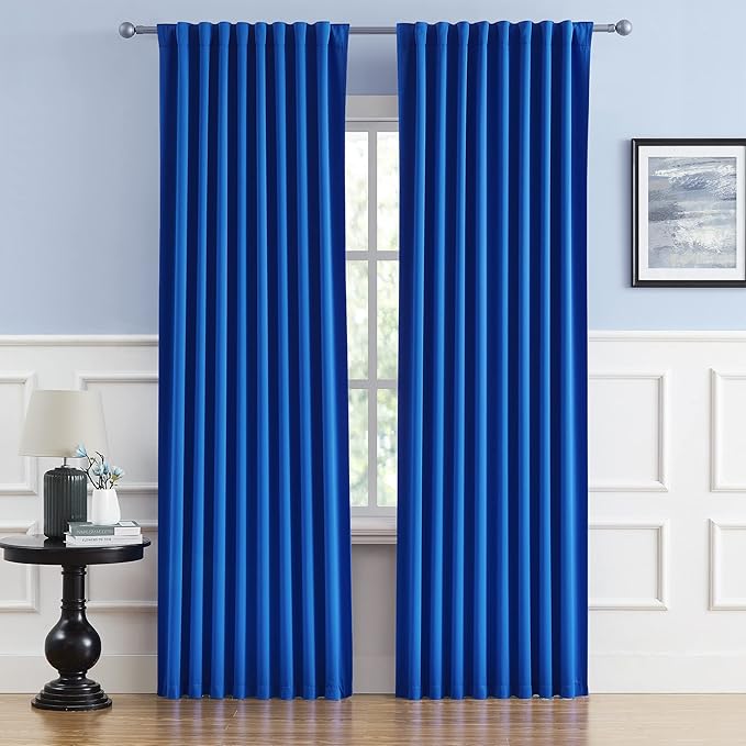 DUALIFE Royal Blue Curtains Room Darkening Curtains，Rod Pocket and Back Tab Thermal Insulated Drapes 52x90 Inch，2 Panels