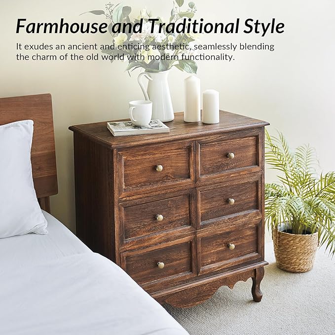 HULALA HOME 3-Drawer Nightstand with Charging Station, Drawer Organizer with Wood Legs, Farmhouse Solid Wood Nightstand(Walnut)