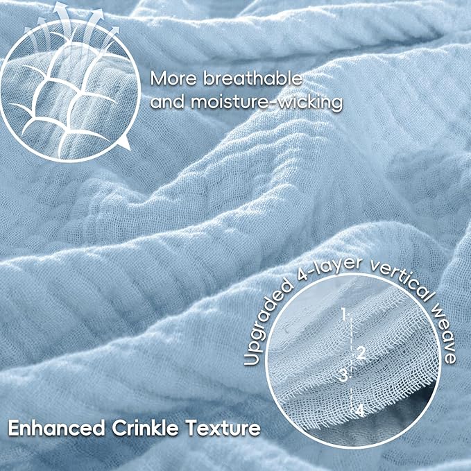 PHF 100% Cotton Muslin Blanket King Size 108"x90", 4-Layer Lightweight Gauze Throw, Breathable Cloud-Soft Minimalist Blanket for Bed, Couch, Camping & Baby, Sky Blue, Ideal Gift