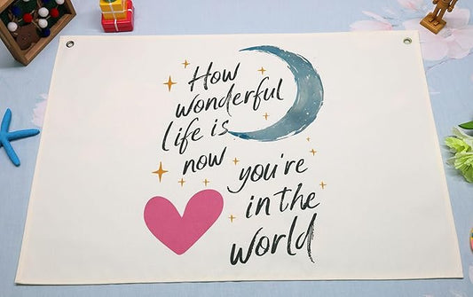 Rectangular Banner Flag Wall Decor Gift for Baby Boy Girl Kid,Nursery Above Crib Classroom Homeschool Playroom Living Room Decor-How Wonderful Life Is Now-Baby Present Shower,Birthday Christmas Gift