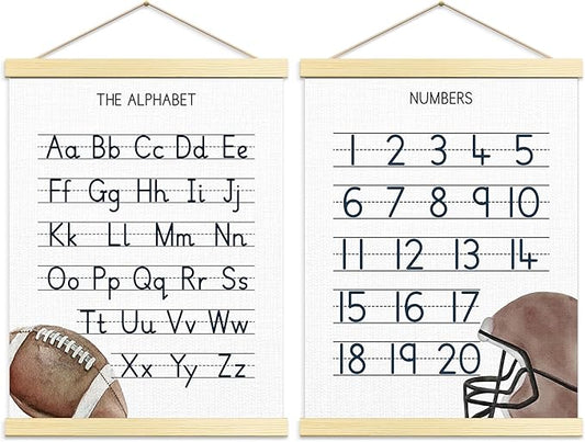 Buildinest Numbers Abc Wall Chart for Toddler Learning Posters, Nursery Wall Decor Playroom Wall Decor and Alphabet Banner,Preschool &Homeschool Wooden Alphabet Poster For Toddlers-B03