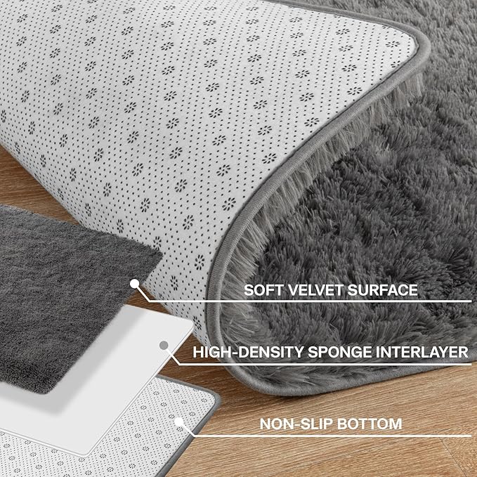 Merelax Soft Area Rugs for Livingroom Bedroom, Shaggy Plush Fuzzy Fluffy Carpet Furry Fur Rug, Modern Indoor Comfy Nursery Kids Dorm Home Decor Floor Mat, 8 x 10 ft, Charcoal