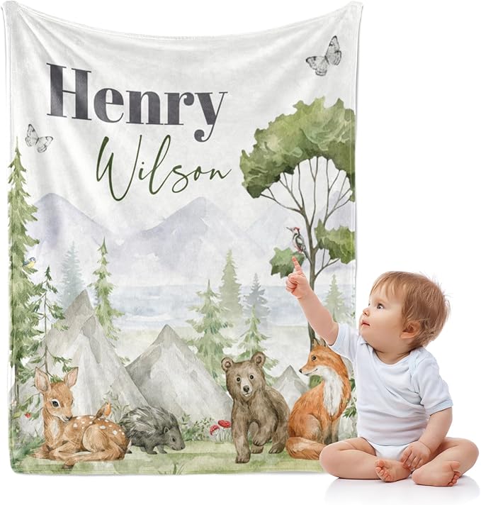 J&SBGFT Personalized Baby Blanket for Boys, Custom with Name - Receiving Blanket for Toddlers Kids Nursery Stroller Crib Decor Throw, 30"x40", Color 15