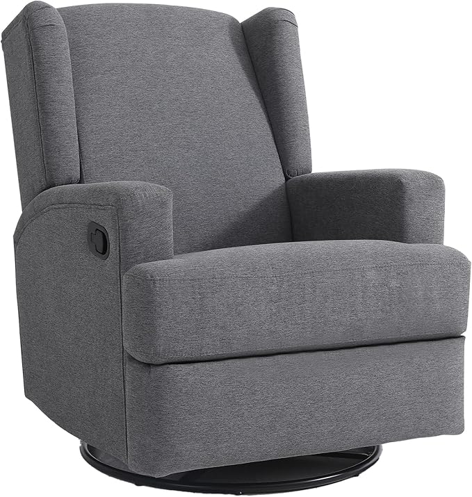 UIXE Swivel Glider Recliner Chairs Set of 2, Fabric High Back Accent Chair Nursery Rocker for Living Room, Upholstered Manual Reclining Sofa Seating with Deep Seat - Charcoal Gray