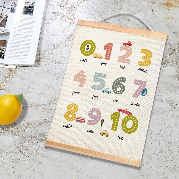 HEYJEEPER Alphabet and Numbers Chart Poster set of 2, Colorful Alphabet Numbers Wall Art,Toddler Educational Learning Wall Hanging Decor for Kids Room,Playroom,Nursery,Classroom Must Haves 18x14Inch