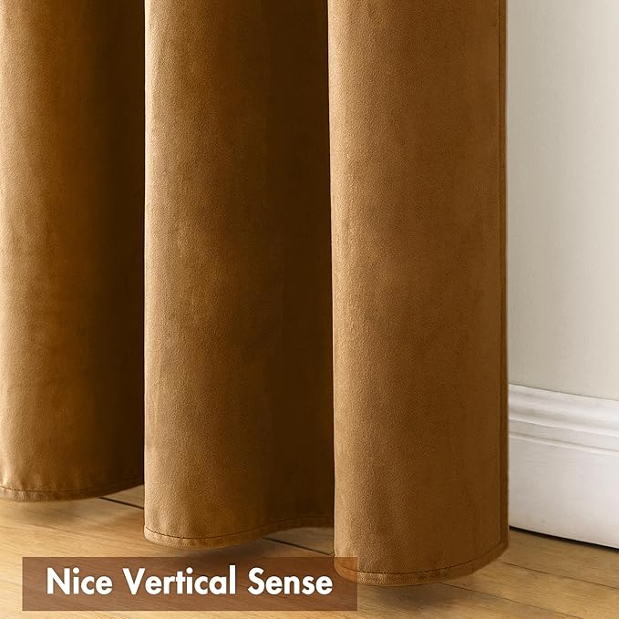 MIULEE Golden Brown Velvet Curtains Thermal Insulated Blackout Curtain Drapes for Bedroom Living Room Darkening 108 Inches Long Curtains Panels Rod Pocket Set of 2