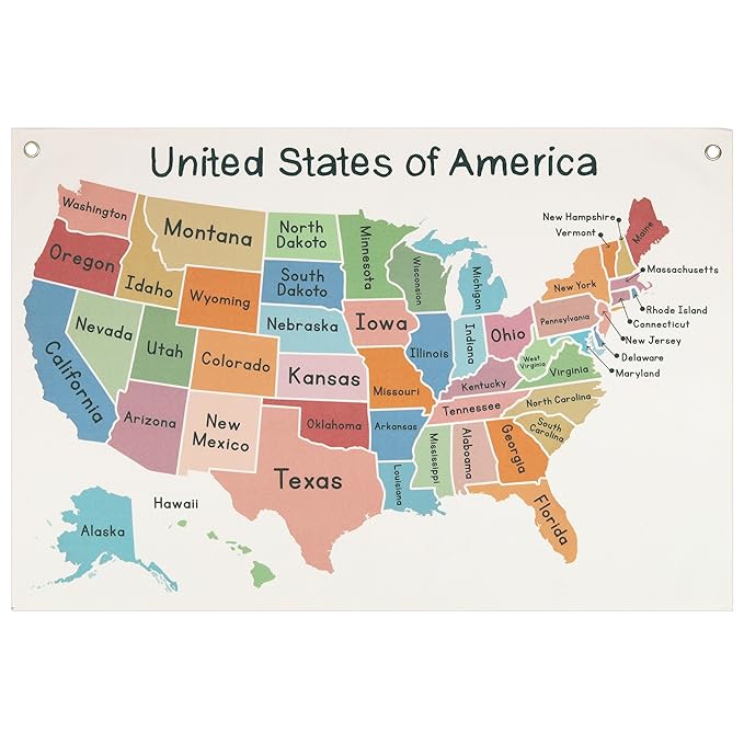 Map Theme Education Rectangular Banner-Flag Wall Sign Decor for Baby Toddler Boy Girl Kids Teen,Classroom Homeschool Nursery Reading Room Teacher Office Decor-Baby Shower Birthday Christmas Gift