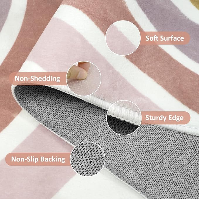 STARUIA Boho Rainbow Rug for Girls Bedroom, Large Area Rug 5x7 Washable Kids Rugs for Playroom Tent Castle, Non-Slip Soft Play Mat Carpet Nursery Rugs for Kid Room Classroom Dorm