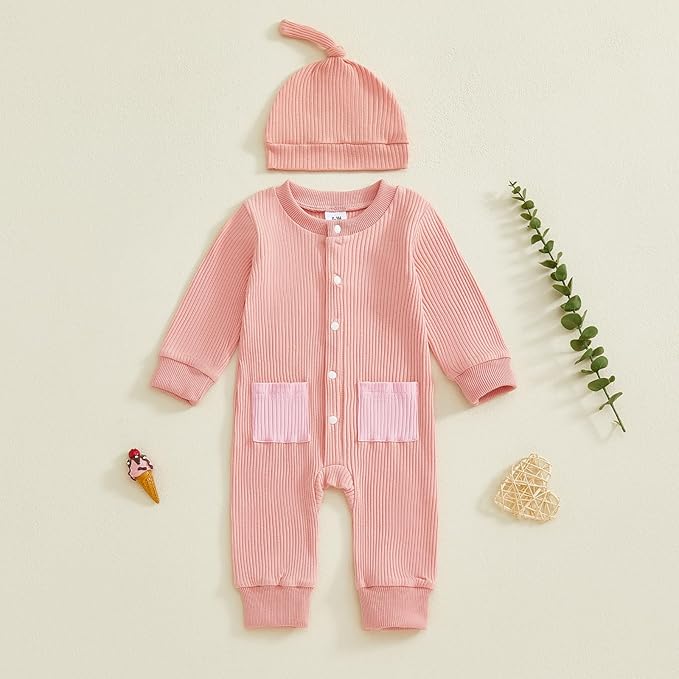 Infant Boys Fall Clothes Newborn Baby Romper Hat Stripe Knit Long Sleeve Bodysuit Jumpsuit Baby Going Home Outfit
