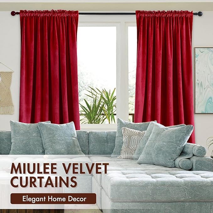 MIULEE Christmas Red Velvet Curtains Thermal Insulated Blackout Curtain Drapes for Bedroom Living Room Darkening 63 Inches Long Curtains Panels Rod Pocket Set of 2