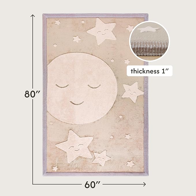 Hakuna Matte Premium Baby Playmat for Floor 60" x 80" Moon&Stars – Cloudsoft Coral Velvet Memory Foam Rug for Crawling – Non-Slip, Water-Resistant, Non-Toxic, Easy-Care, Thick Play Mat for Baby