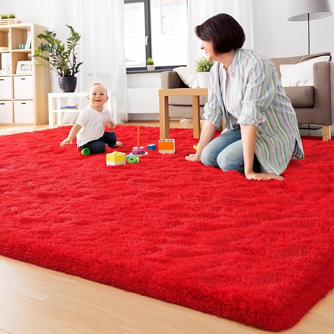 BENRON Fluffy Red Rugs for Living Room Bedroom 4x6, Soft Plush Fuzzy Shaggy Rugs for Kids Girls Boys Room Decor, Washable Indoor Floor Carpets