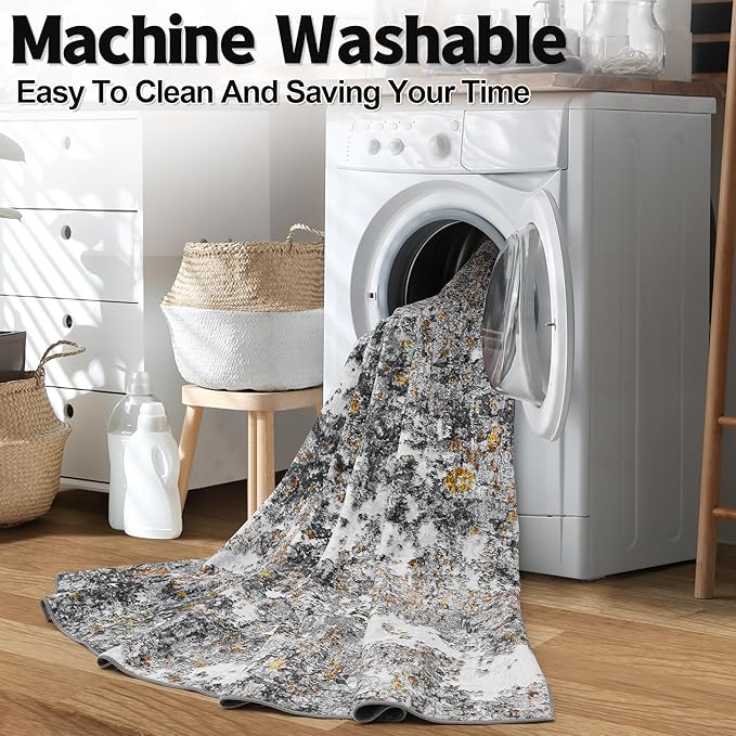 8x10 Area Rug for Living Room Bedroom: Large Washable Rug with Anti-Slip Backing Non-Shedding Stain-Resistant Soft Abstract Carpet for Dining Room Nursery Home Office (Gray/Multi)