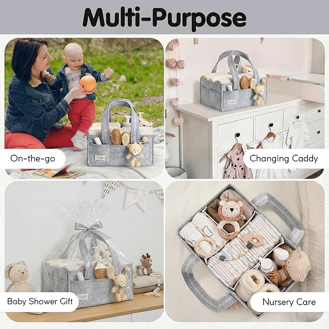 PeraBella Diaper Caddy Organizer with Handle, Baby Shower Gifts Basket Bag, Registry Search Must Haves Items, Nursery Storage Organizer for Newborn Girl Boy, Baby Bag Essentials, Car Diaper Caddy Cart