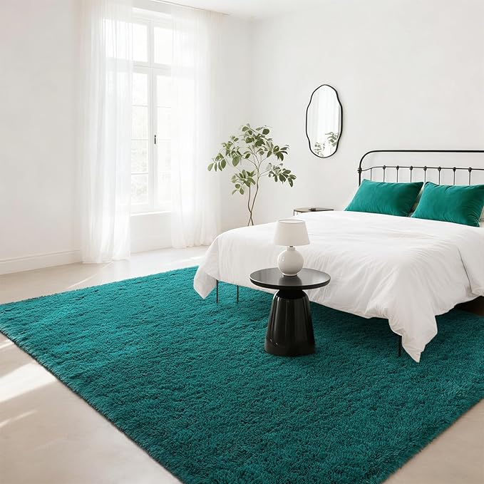 BENRON Soft Area Rugs for Living Room Bedroom Washable, Fluffy Rugs for Kids Children Girls Boys Room Decor, 3x5 Throw Rug for Nursery Kitchen Dining Table, Indoor Floor Carpets, Teal Green