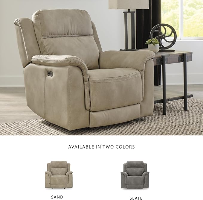Signature Design by Ashley Next-Gen DuraPella Power Recliner with Adjustable Headrest, Extended Ottoman, USB Charging, Water Repellent Faux Leather, Beige