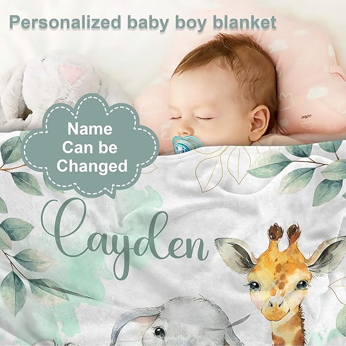 J&SBGFT Personalized Baby Blanket for Boys,Customized Name Blanket with Name, Receiving Blankets for Toddlers Kids Nursery Stroller Crib Decor Throw, 30x40, Color19