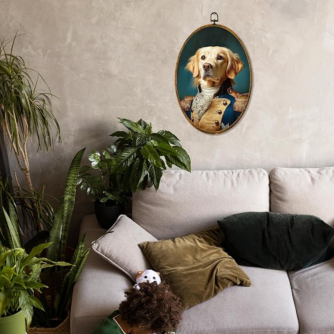 Hiuwevt Vintage Golden Retriever Oval Wall Art Decor, Golden Retriever Gifts Framed Canvas Prints, Renaissance Style Dog Oval Wall Hanging Decor for Bedroom Living Room Decorations, 8.6x11.4 Inches