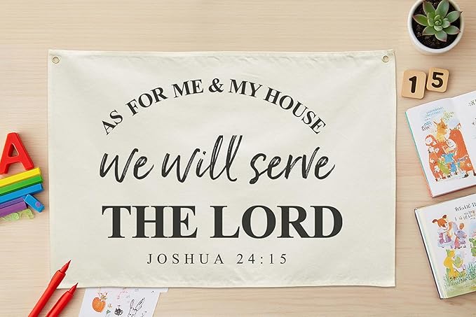 Bible Verse Sign Christian Banner-Home Rectangular Canvas Banner Flag Wall Decor for Rustic Family Signs Country Farmhouse,Home Dining Room Living Room Decor-Christmas Gift-As for Me and My House