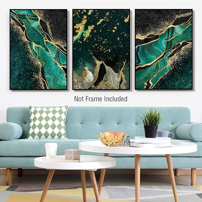 LUHDFYS Abstrct Green Marble Texture Poster Canvas Print Luxury Style Art Painting Nordic Decorative Picutre Modern Living Room Decor Unframed (12x16Inch Unframed)