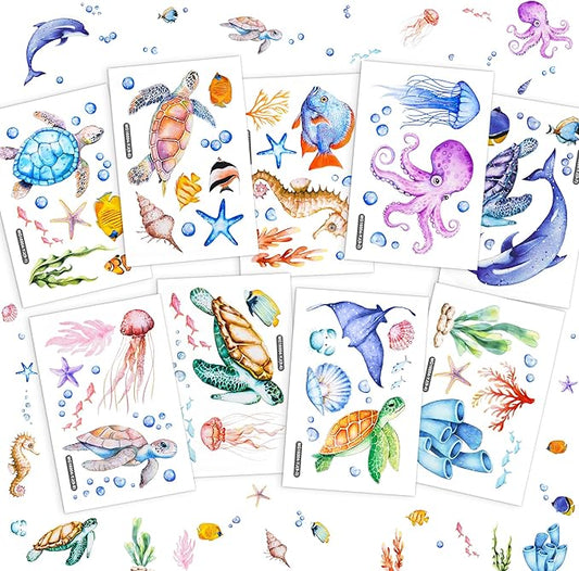 9 Sheets Under The Sea Wall Stickers Decals, ULENDIS Ocean Animal Sea Turtle Seaweed Whale Fish Wall Sticker, Removable Marine Themed Wall Decorations for Nursery Bedroom Bathroom Living Room