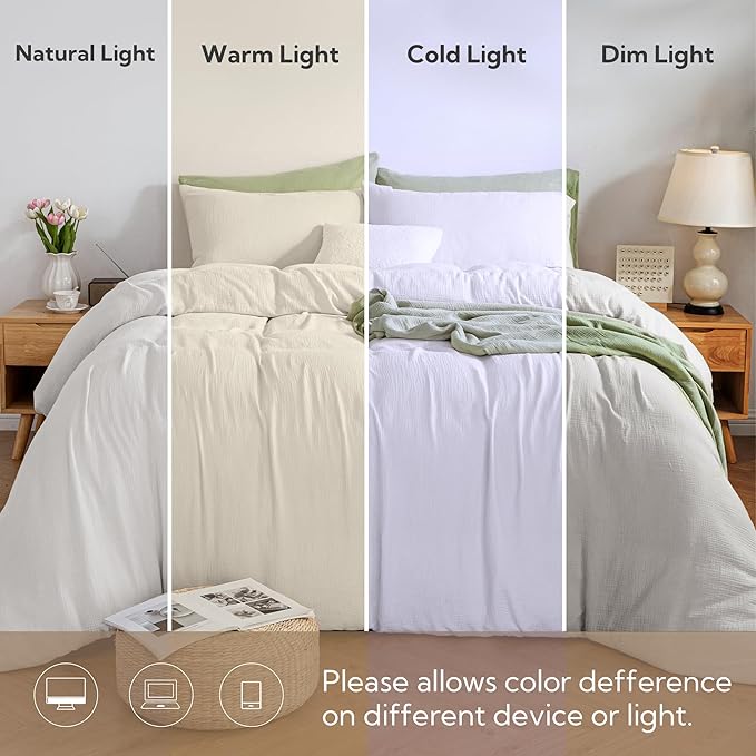 MILDLY Muslin Duvet Cover King - 100% Washed Cotton Linen Like Gauze Comforter Cover 3 Pieces Breathable & Lightweight for All Season