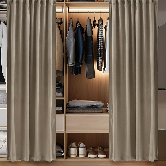 StangH Wide Doorway Curtain 80 inches Long Camel Beige Room Darkening Privacy Protect Room Divider Back Tab Thermal Insulated Drapes for Closet Living Dining Room, W62 x L80, 1 Panel