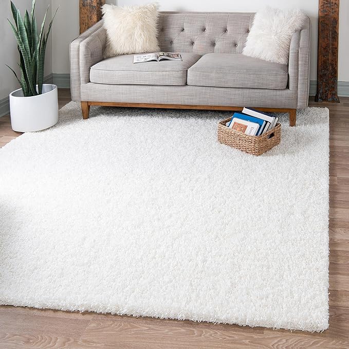 Unique Loom Solid Shag Collection Area Rug (5' 1" Square, Snow White)