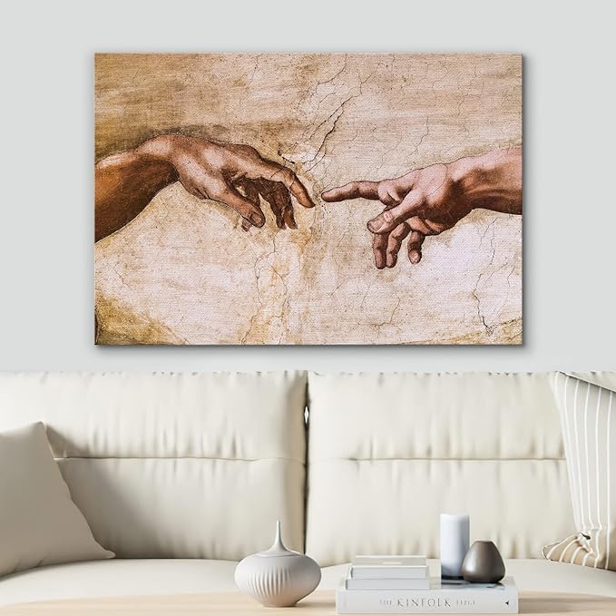 SIGNWIN Framed Canvas Wall Art Hands of God, Creation of Adam by Michelanglo Graffiti & Street Art Famous People Pop Art Modern Urban Multicolor for Living Room, Bedroom, Office - 16x24 inches