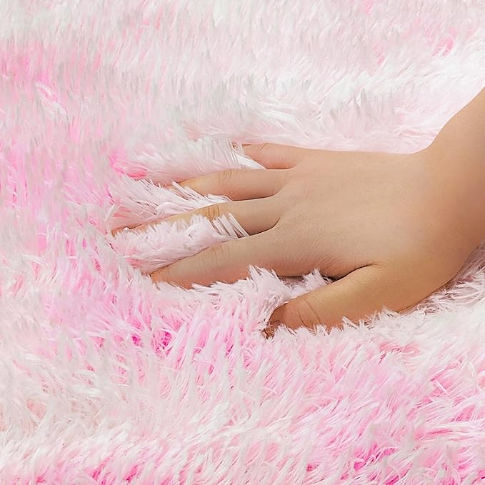 2x2 ft Small Fluffy Round Rug for Girls Bedroom,Soft Shaggy Kids Pink Rugs Kawaii Colorful Carpet Fuzzy for Room Kids Bedroom Girls Dresser Playroom Nursery Storage Cabinet Décor